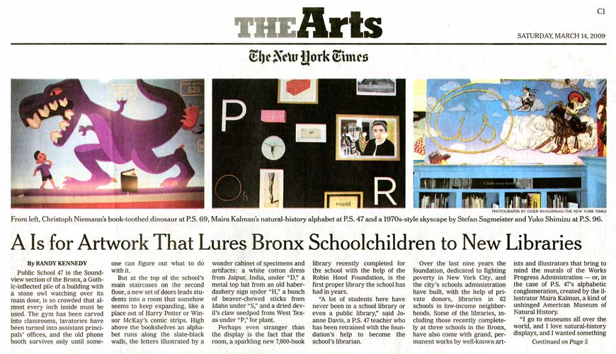 The New York Times: A Is For Artwork That Lures Bronx Schoolchildren To New Libraries